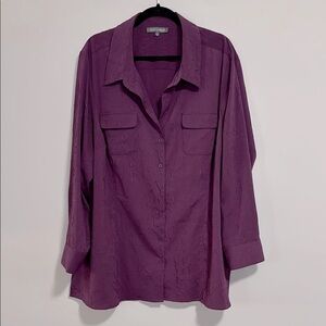 Addition Elle Long Sleeve Blouse Front Button Closure Dark Purple Size 24